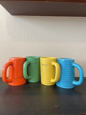 Out of Print Orange, Green, Yellow & Blue Library Card Ceramic Mugs